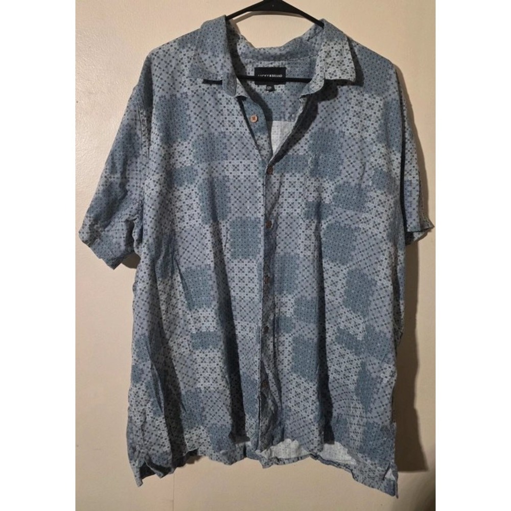 Lucky Brand Mens XXL Blue Floral Patchwork Button Down Shirt